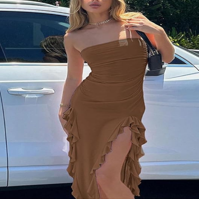 Robe Bustier - ElegantStraplessDress™ - Marron