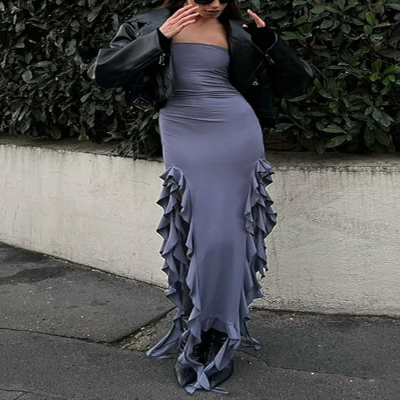 Robe Bustier - ElegantStraplessDress™ - Bleu