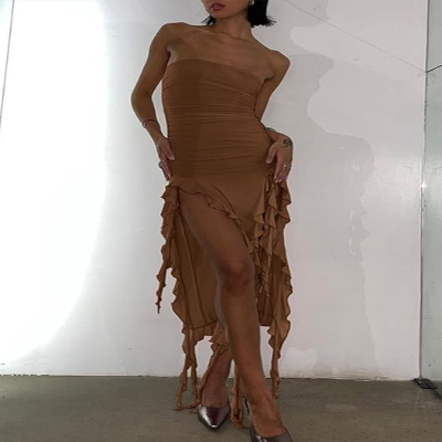 Robe Bustier - ElegantStraplessDress™ - Marron