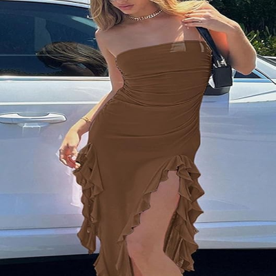 Robe Bustier - ElegantStraplessDress™ - Marron