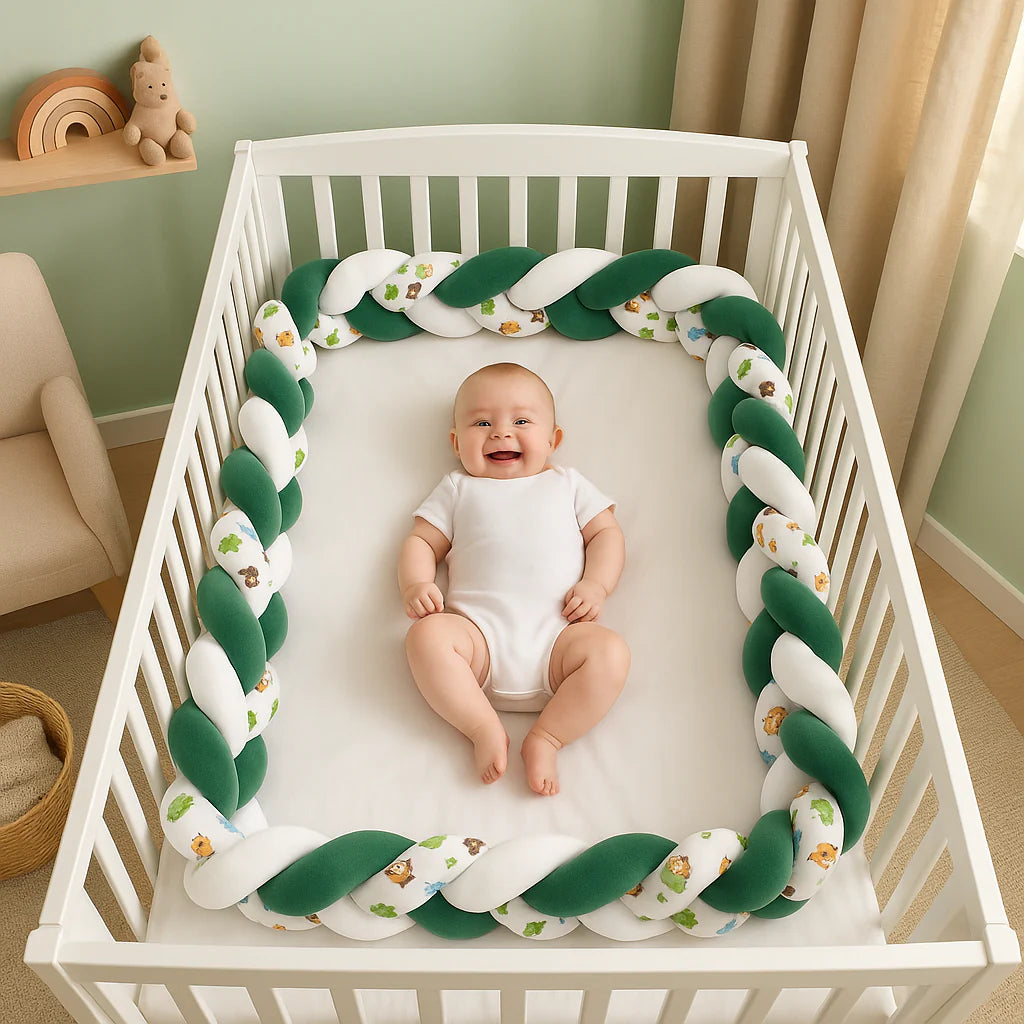 Tour de Lit Tressé - BraidBumper™ - Vert & Blanc