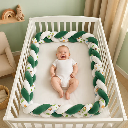 Tour de Lit Tressé - BraidBumper™ - Vert & Blanc