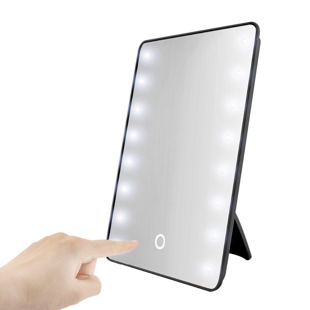 RUIMIO Makeup Mirror with 8/16 LEDs Cosmetic Mirror with Touch Dimmer Switch Battery Operated Stand for Tabletop Bathroom Travel