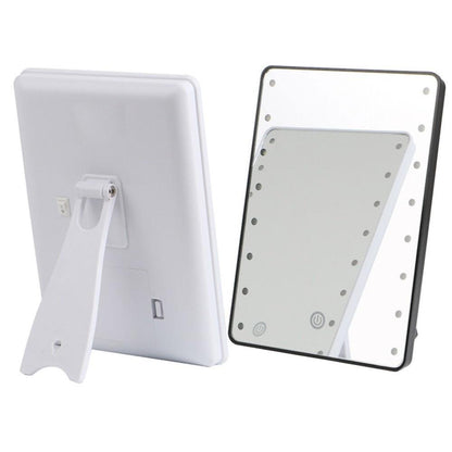 RUIMIO Makeup Mirror with 8/16 LEDs Cosmetic Mirror with Touch Dimmer Switch Battery Operated Stand for Tabletop Bathroom Travel